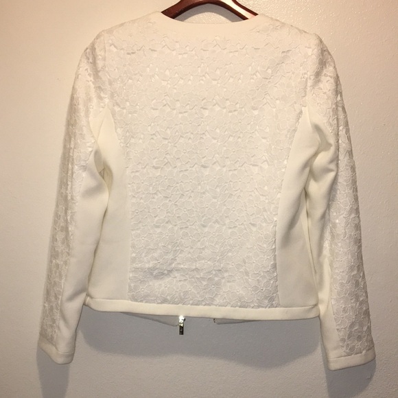 Karl Lagerfeld Ponte Knit w Lace Overlay Jacket - Picture 5 of 7